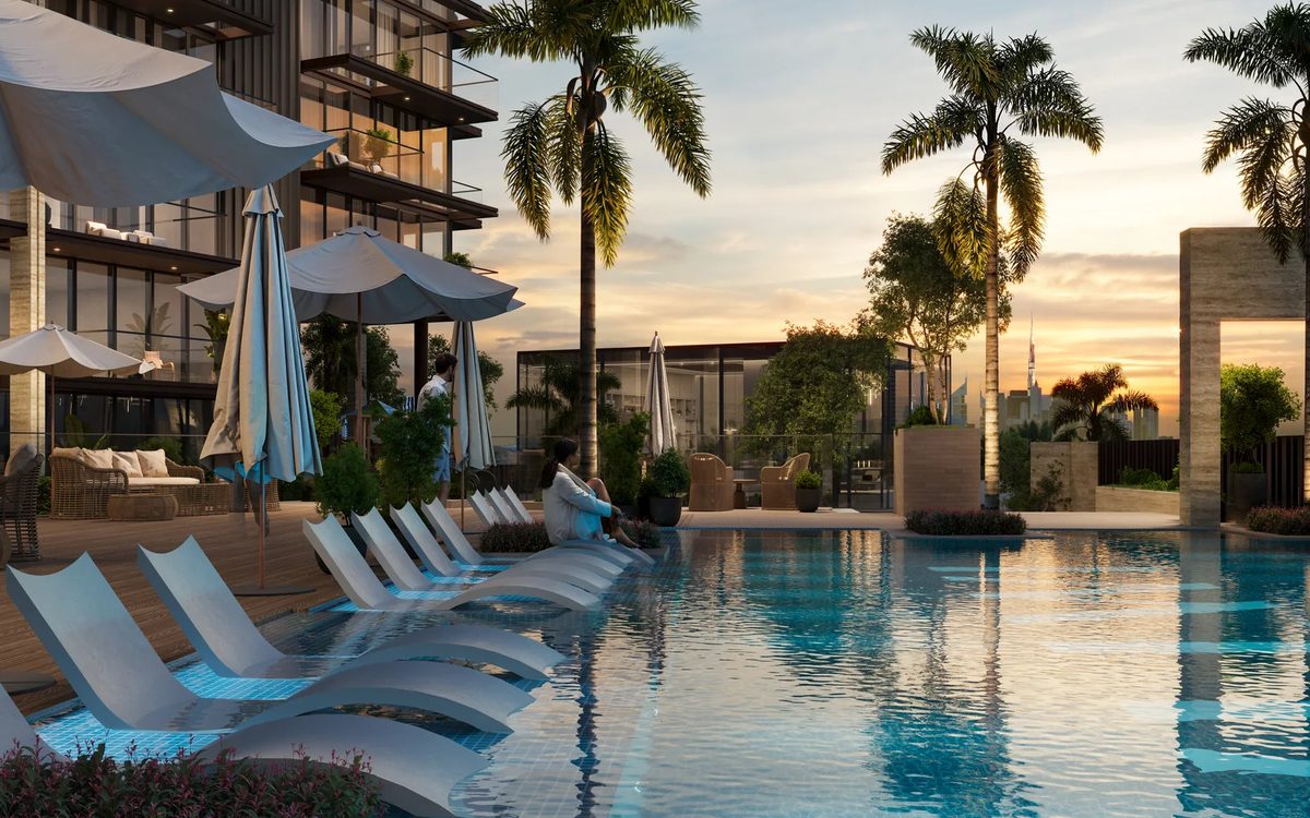 Ein Schlafzimmer mit großer Terrasse, Dubai Islands