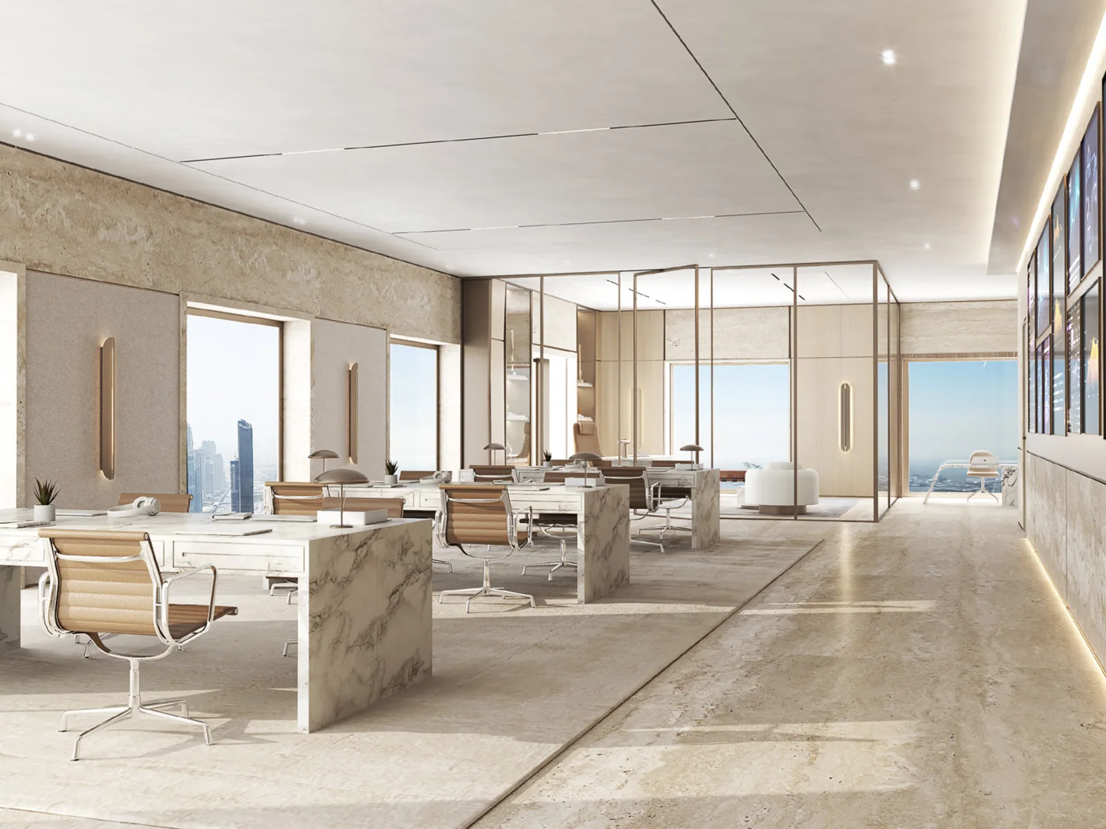 AHS Tower, open office floor with reception and skyline view