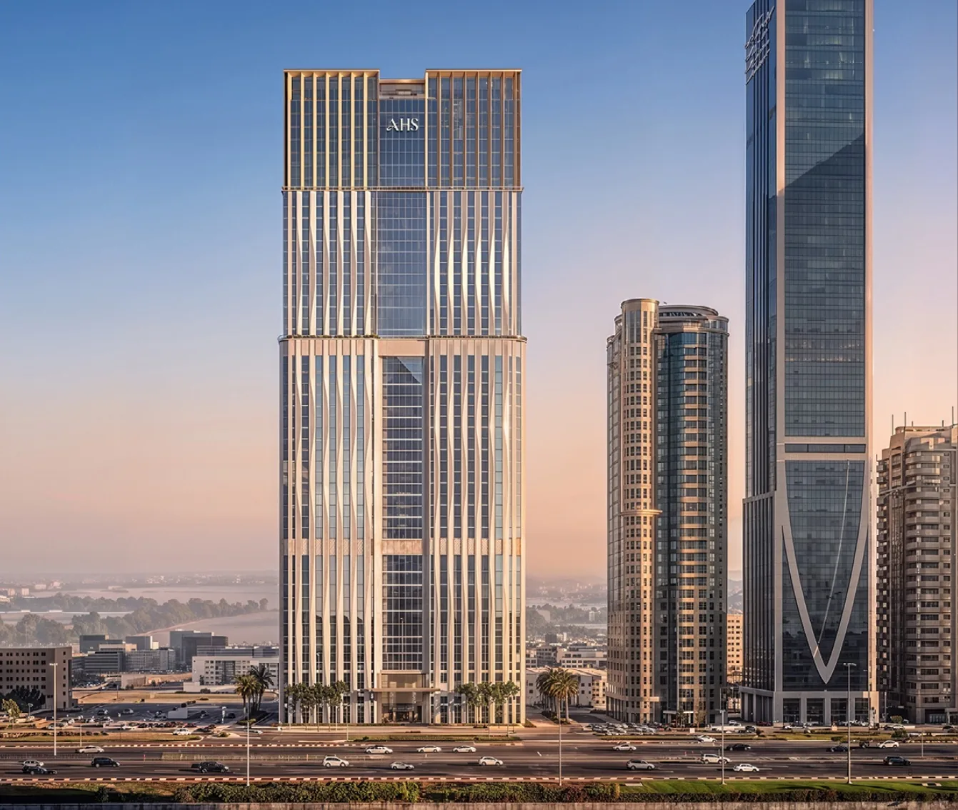 AHS Twin Towers an der Sheikh Zayed Road bei Tag, Visualisierung