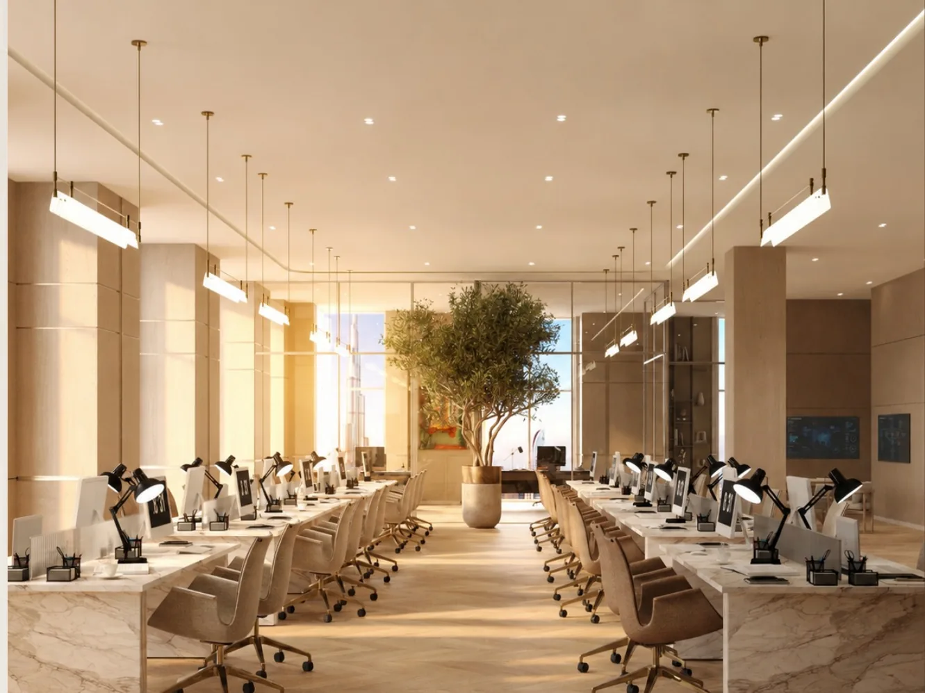 AHS Twin Towers, Arbeitsbereich einer halben Etage, indikativ