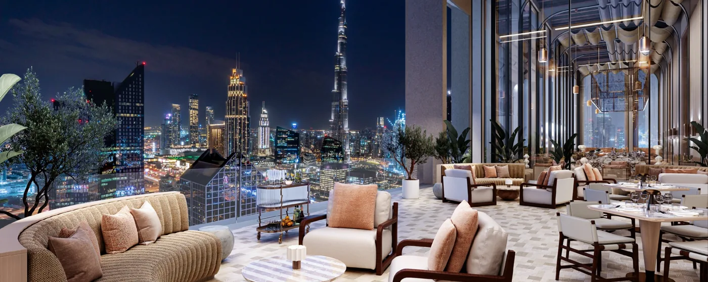 Sky Garden auf dem Dach mit Blick auf Burj Khalifa, Visualisierung