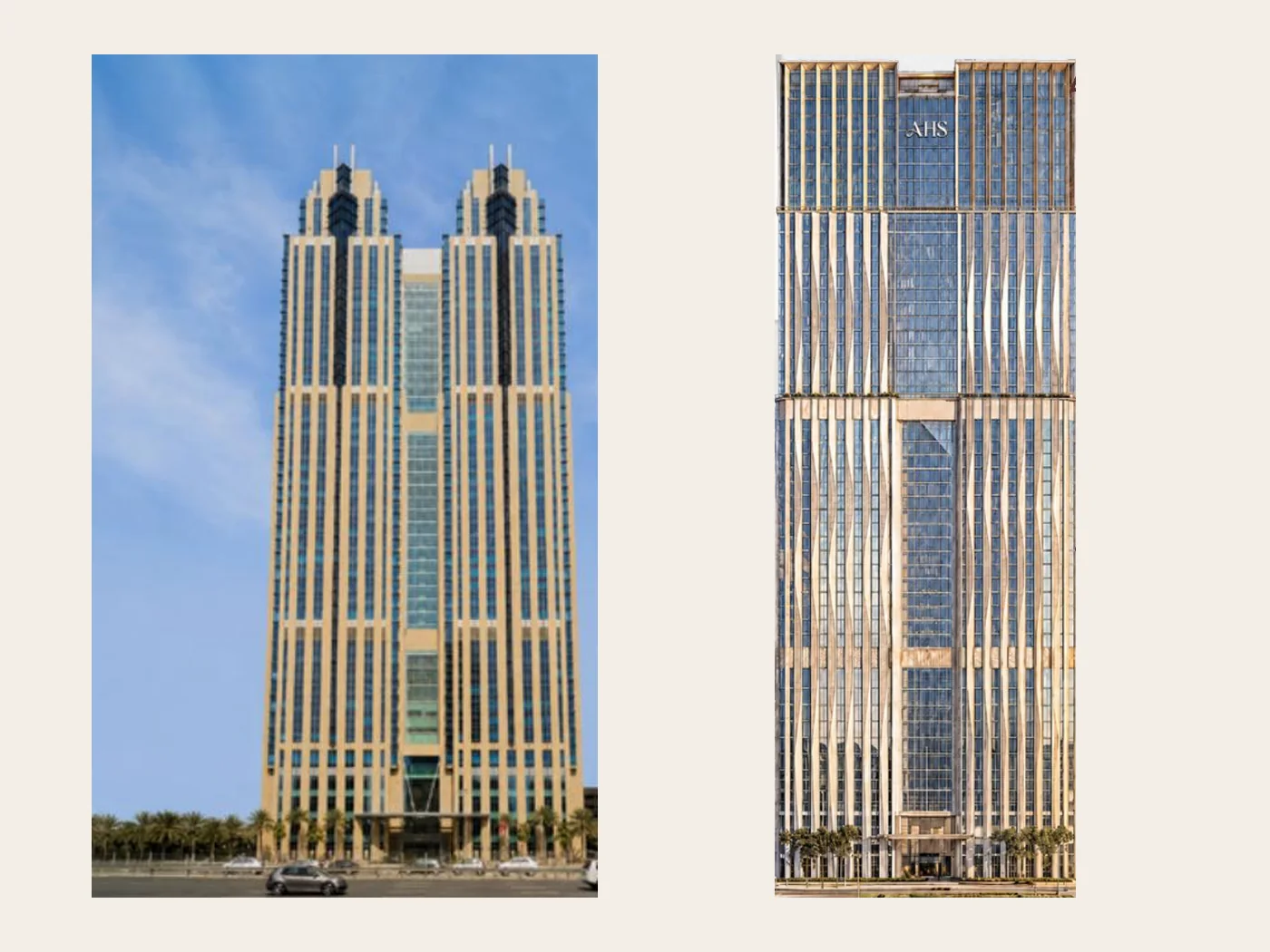 Links das Shangri-La Hotel von 2003, rechts der Entwurf von Gensler