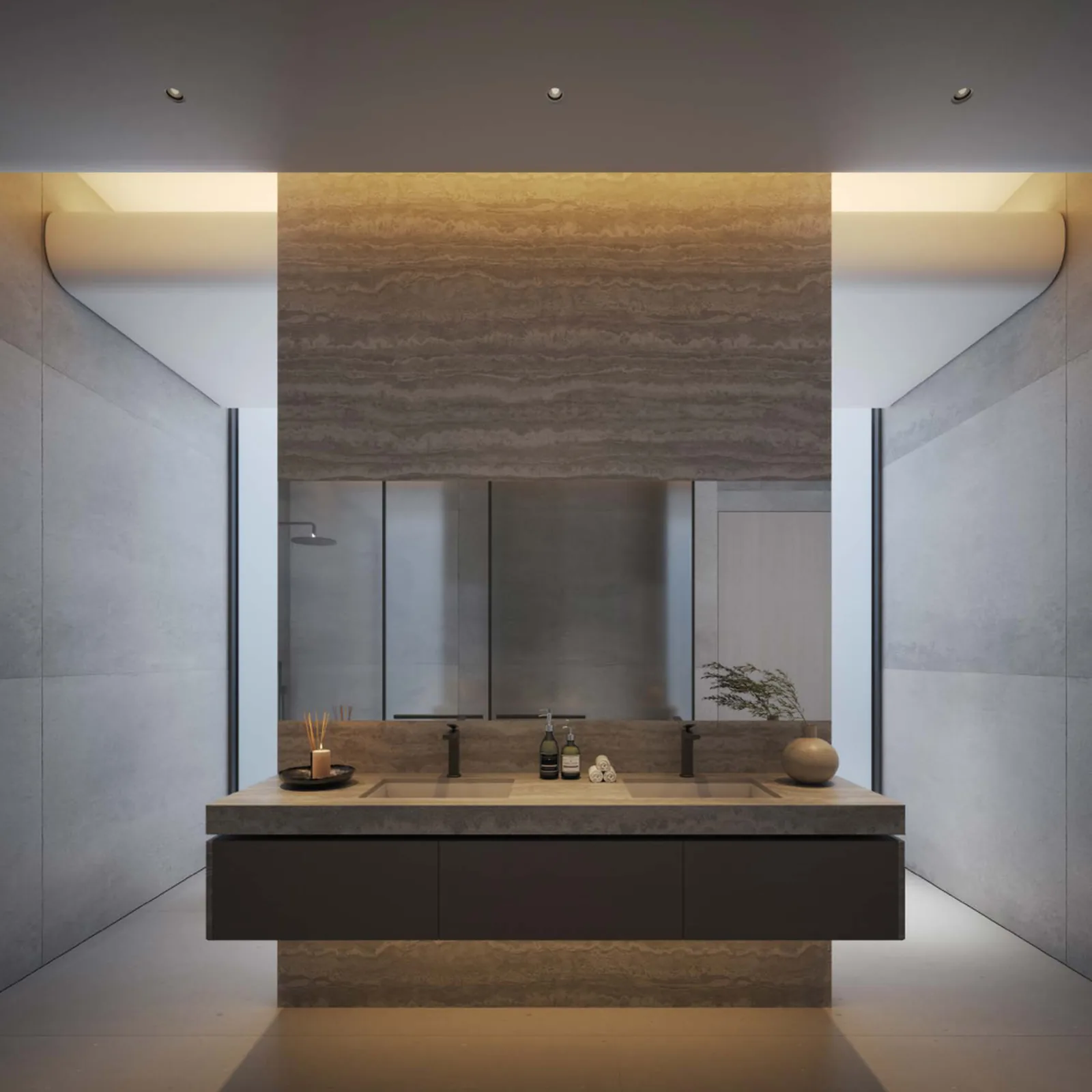Akala, travertine bathroom