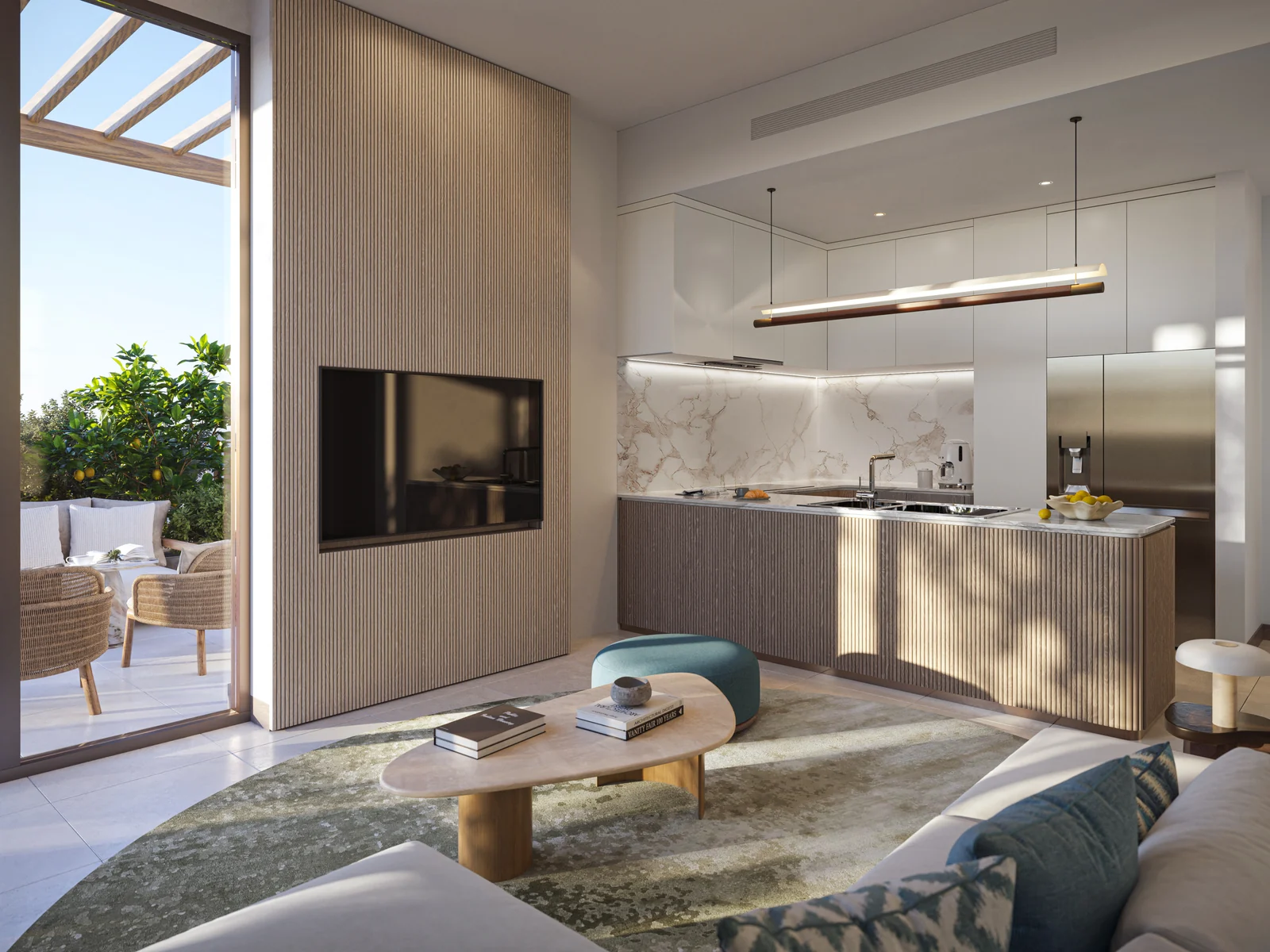 Arancia Yards, open kitchen and living area