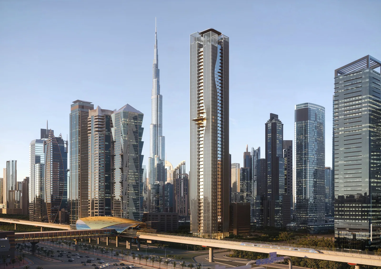 Berkeley Tower an der Sheikh Zayed Road, daneben Burj Khalifa