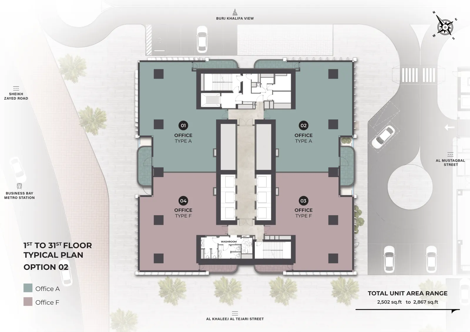 Berkeley Tower, Etage 1 bis 31, vier Büros