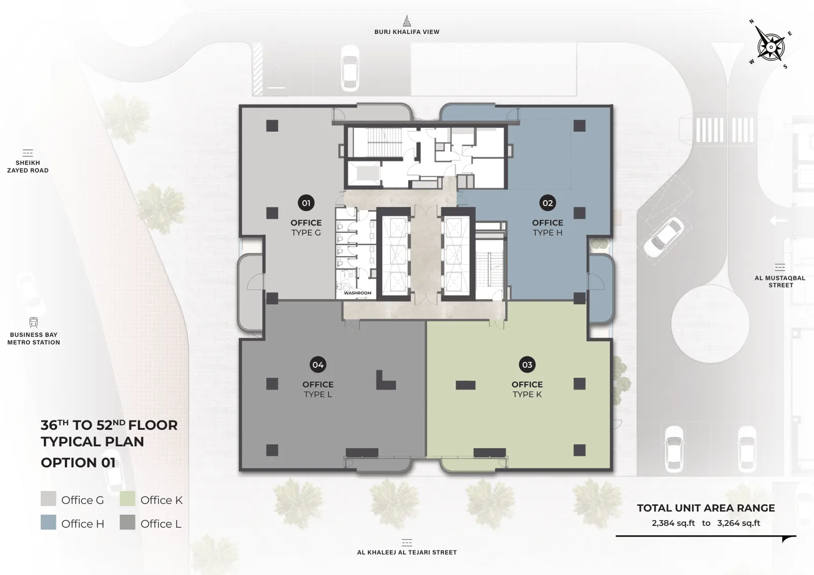 Berkeley Tower, Etage 36 bis 52, vier Büros