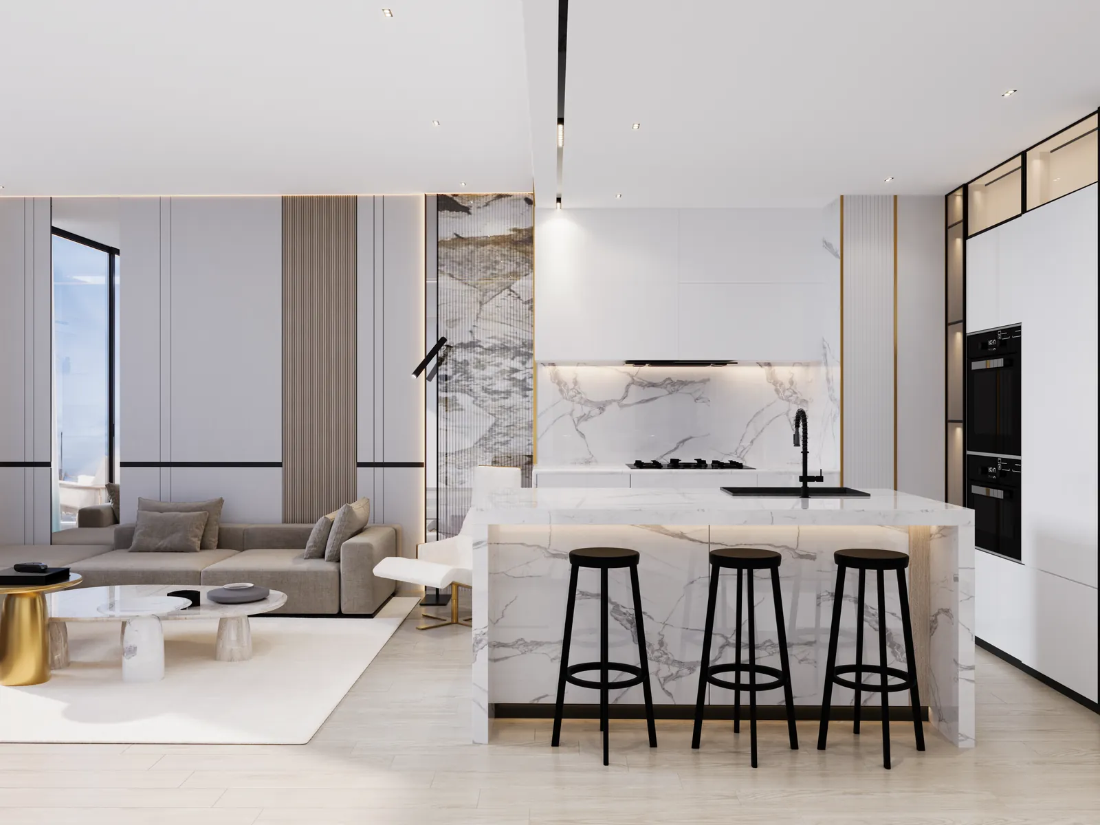 Binghatti Royale, open kitchen with bar