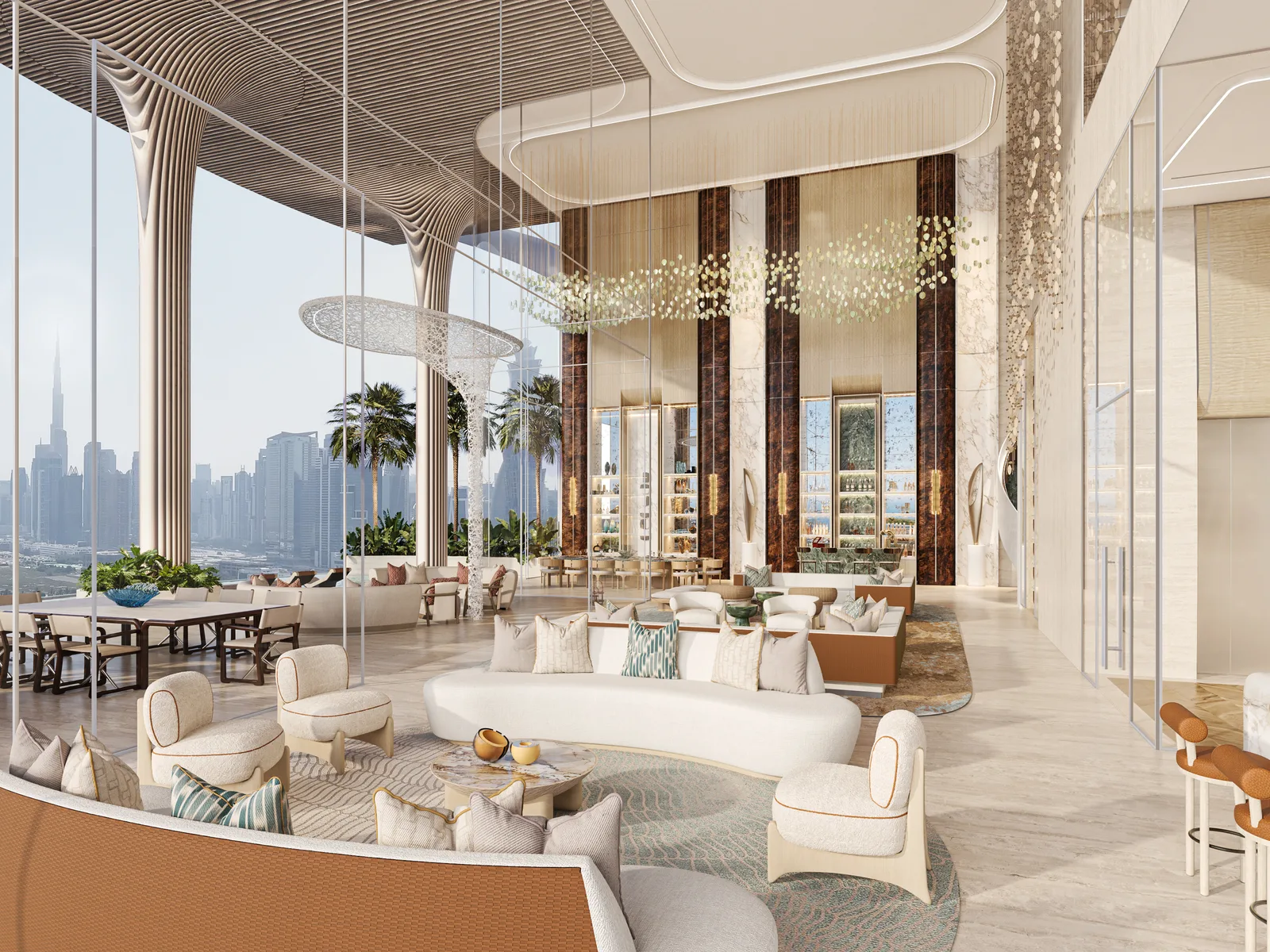 Casa AHS, double-height living area with Burj Khalifa view