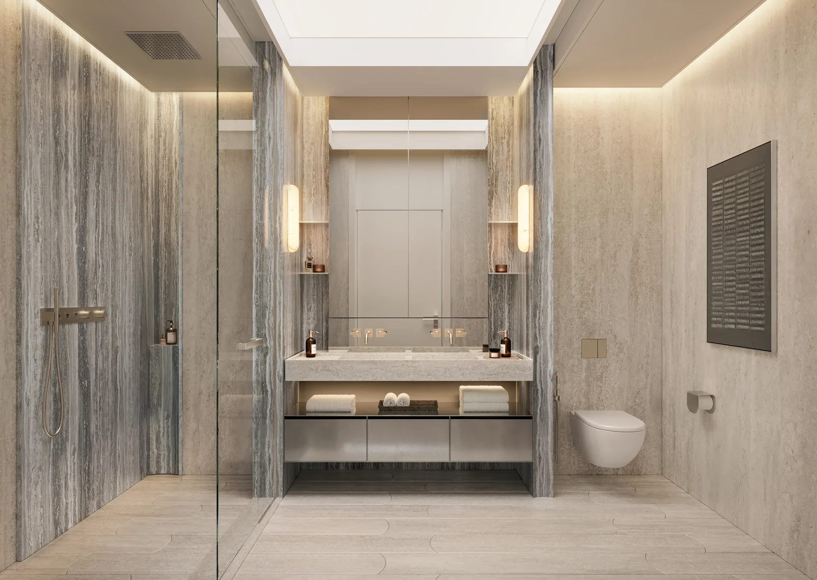 Eden House Za'abeel, travertine master bathroom