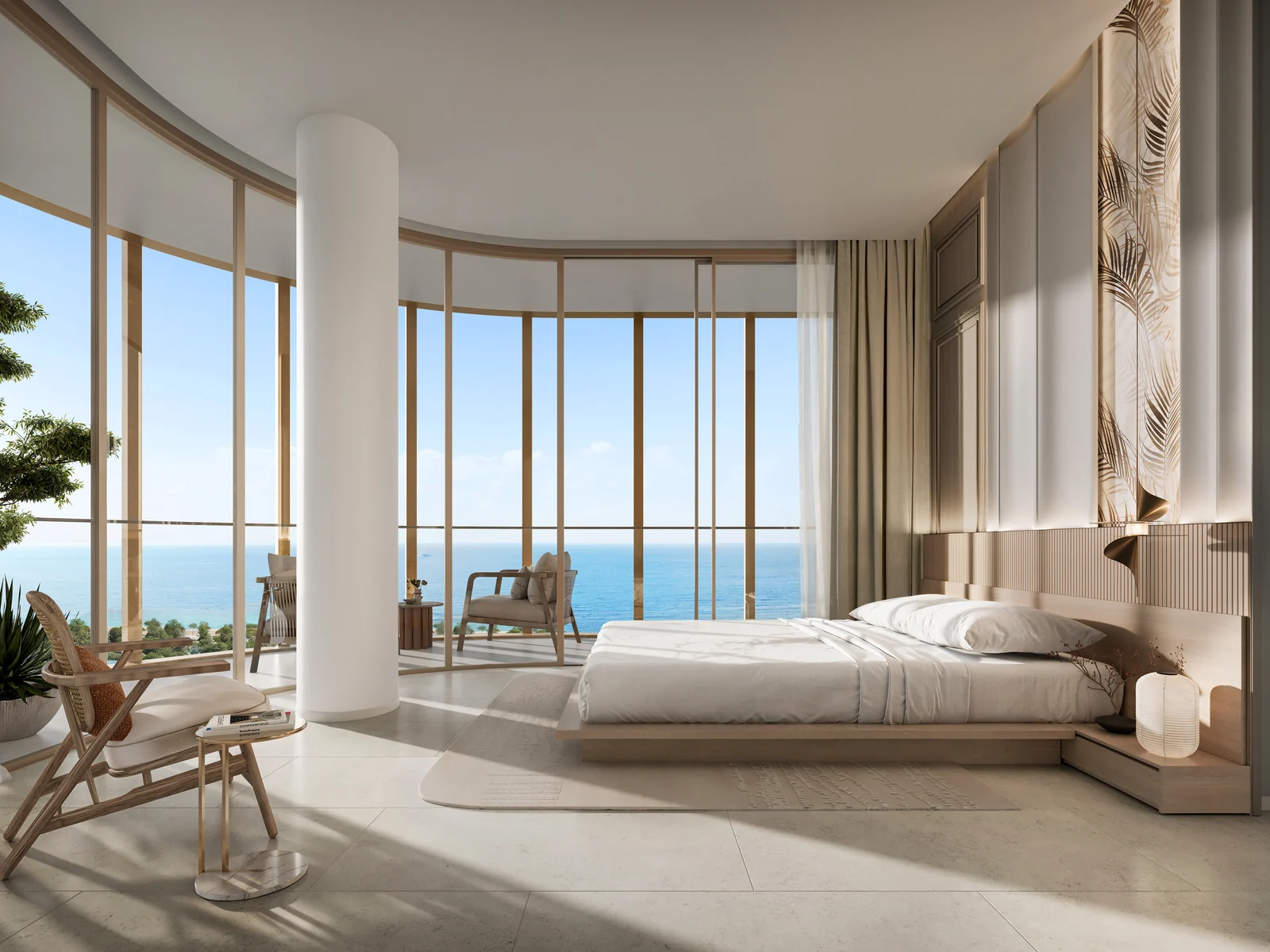 Hado, master bedroom with floor-to-ceiling windows and sea view
