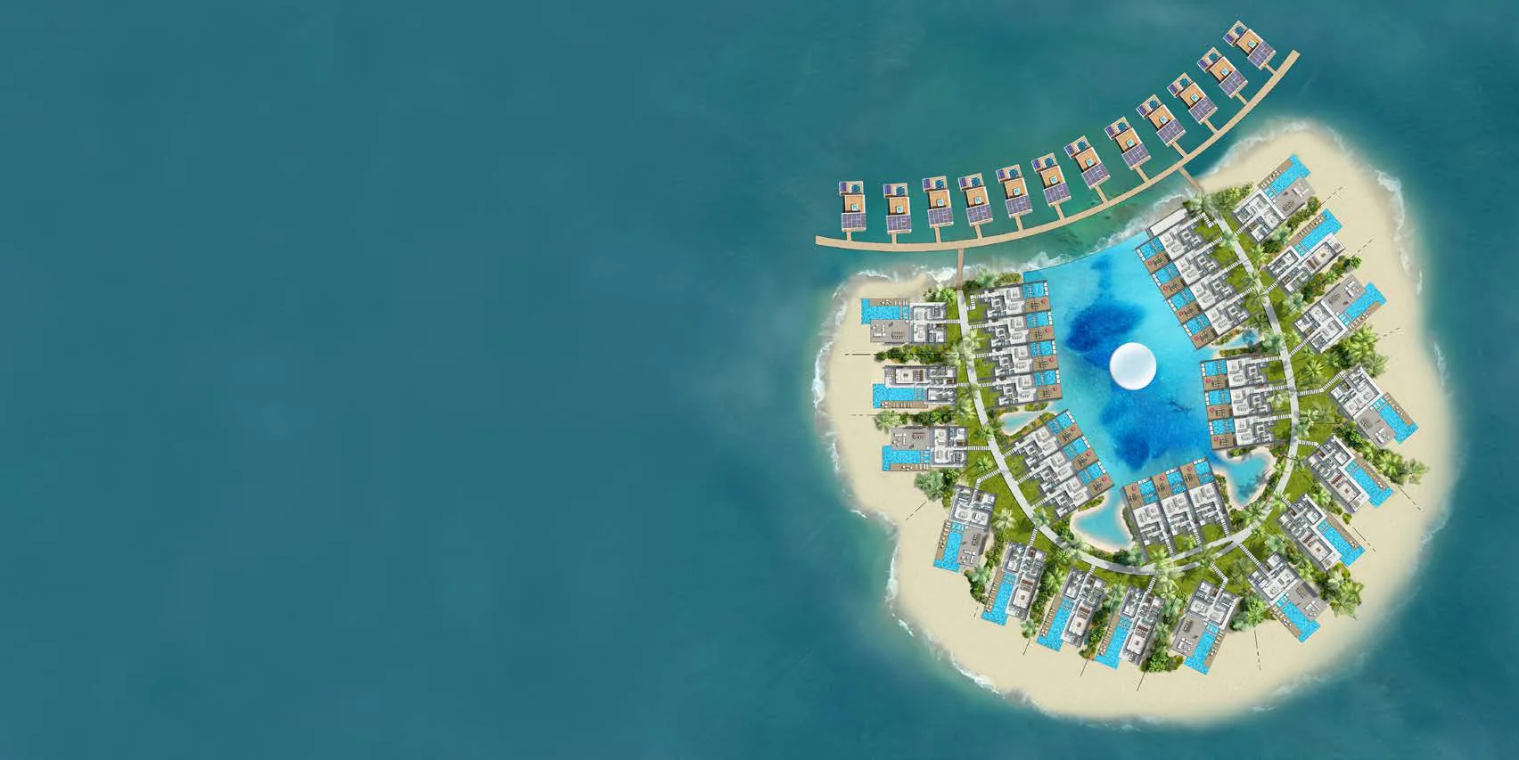 The Heart of Europe, floating villas on Honeymoon Island, aerial view