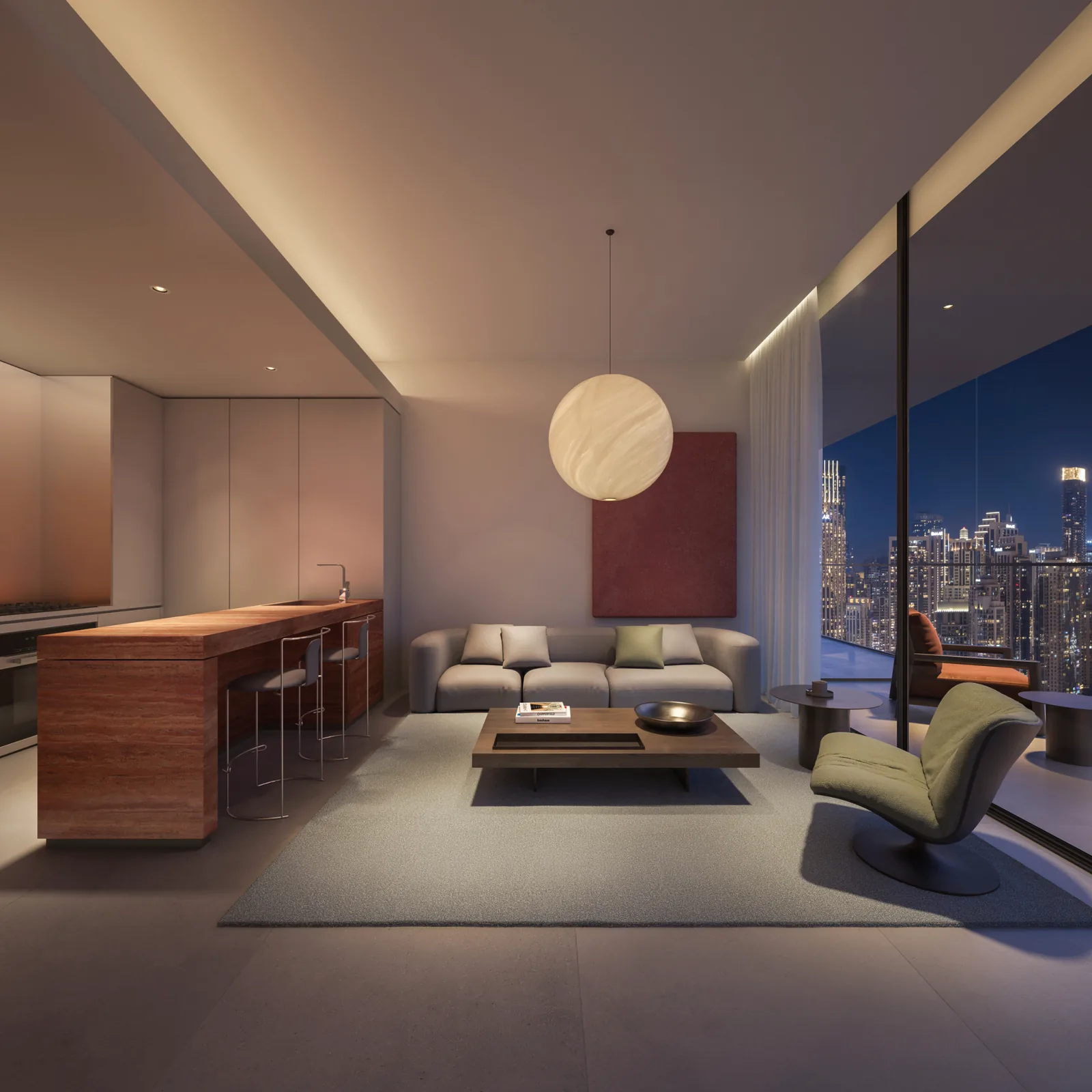 Inaura, interior with Downtown view