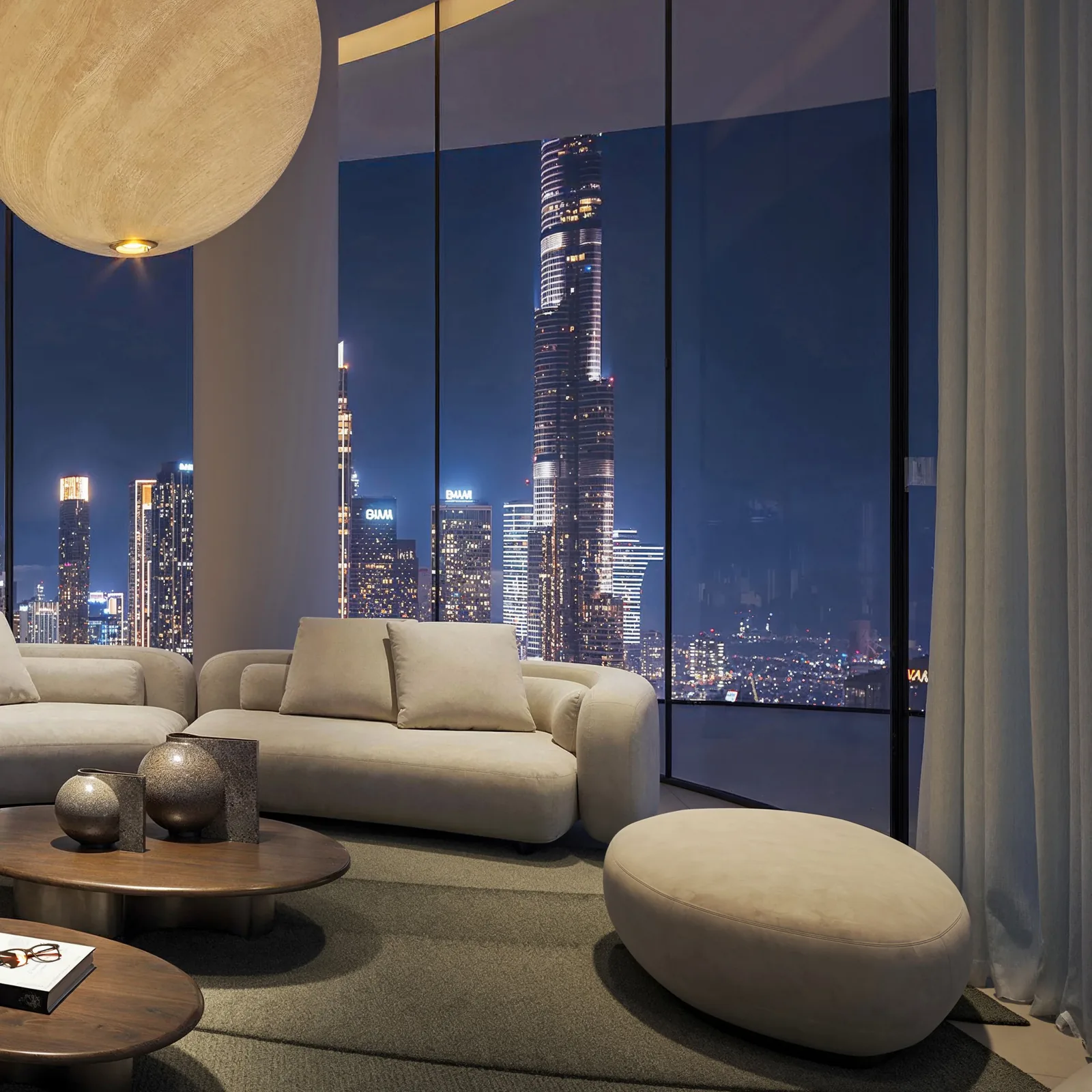 Inaura, living area with skyline view
