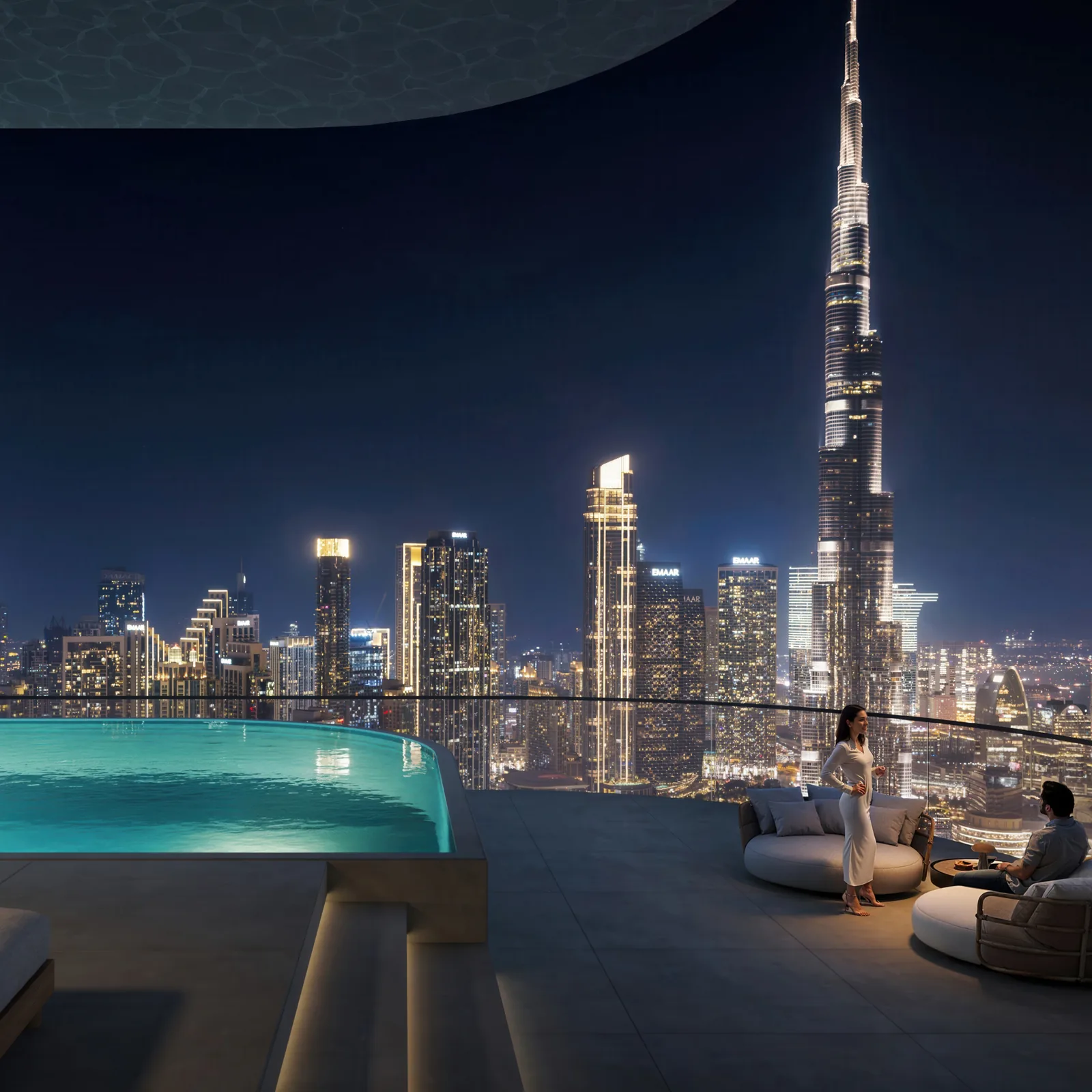 Inaura, terrace overlooking the Burj Khalifa