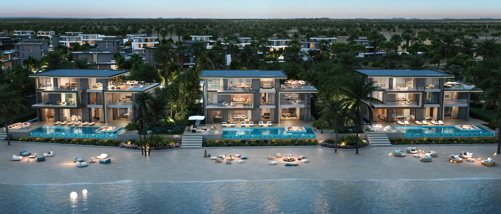 Jacob & Co. Beachfront Living, Luftbild der Beachfront-Mansions in Al Jurf