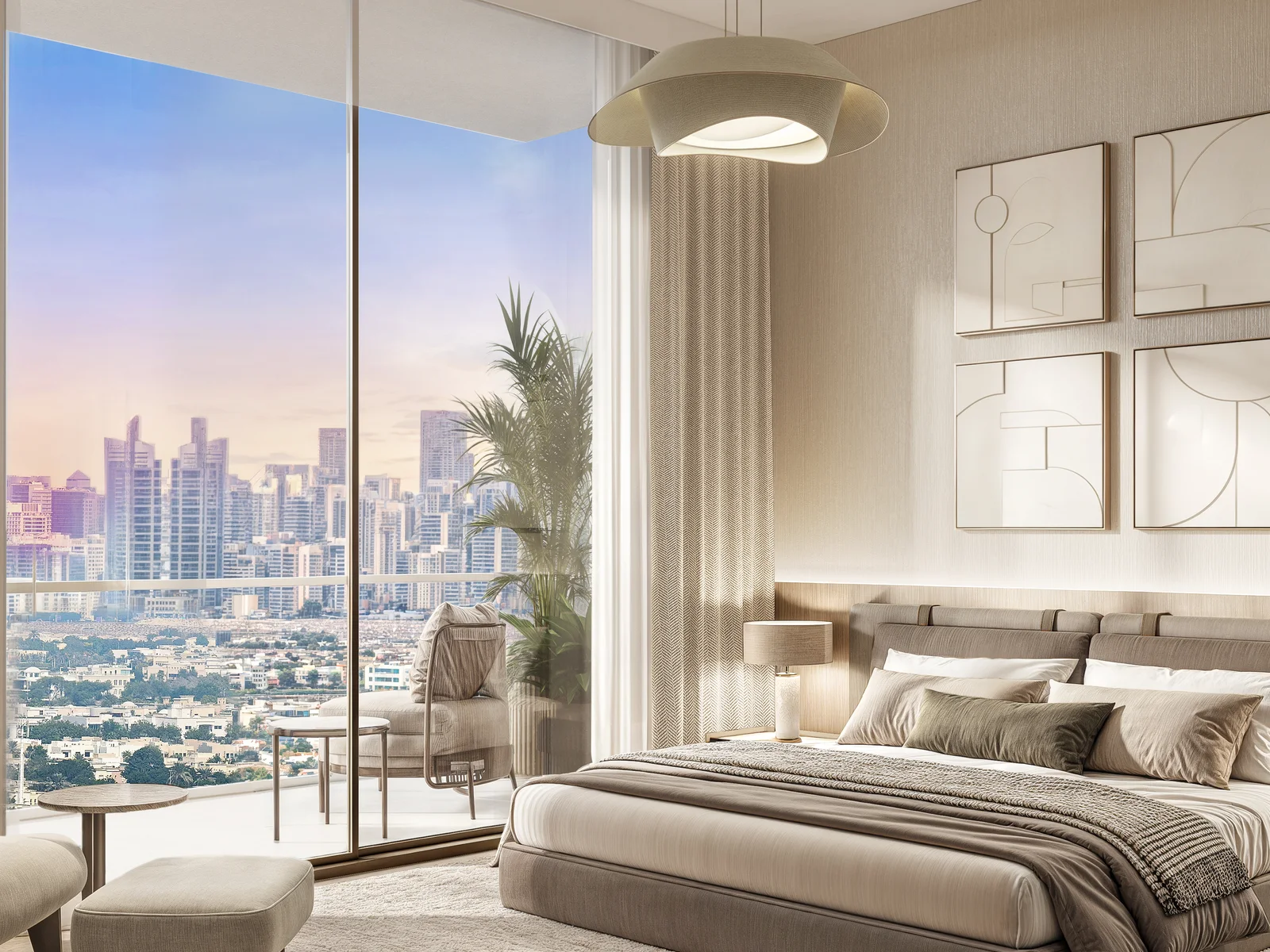 Sol Levante, Schlafzimmer mit Sonnenuntergang- und Skyline-Blick