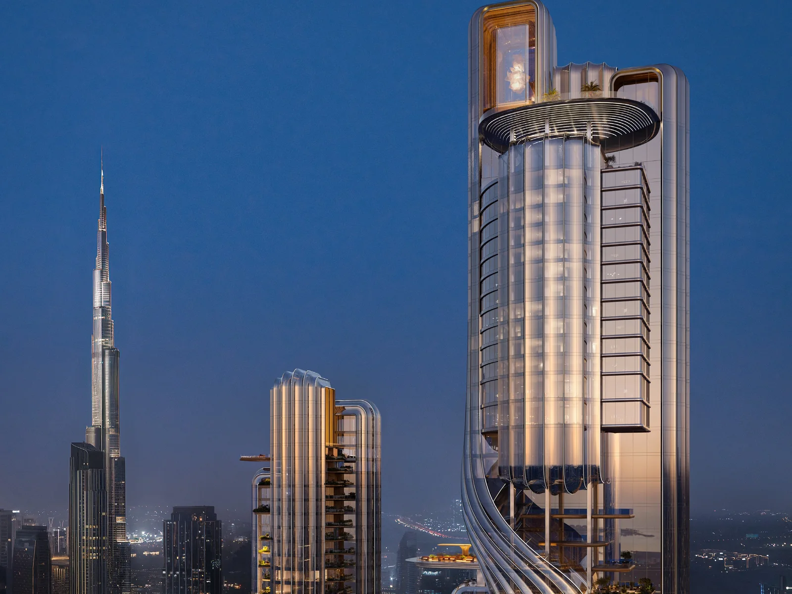 LUMENA ALTA next to LUMENA and Burj Khalifa at night