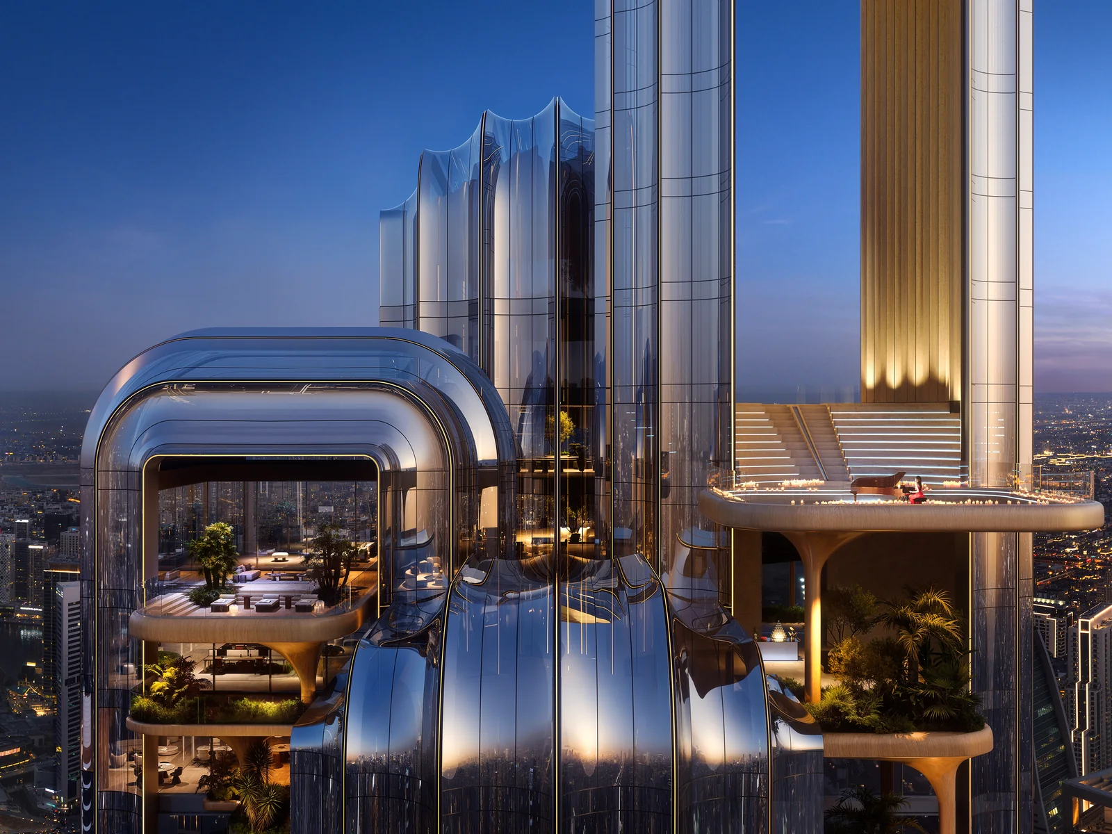 LUMENA, the crown of the tower at night