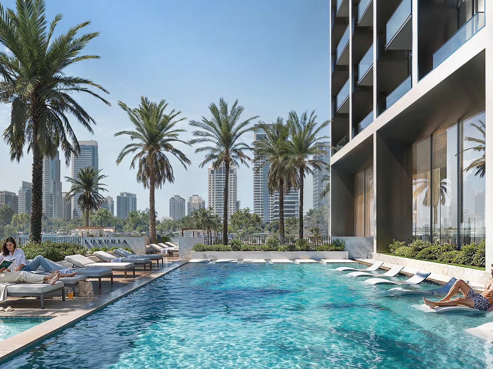 Binghatti Luxuria, resort-artiges Pool-Deck im f&uuml;nften Geschoss