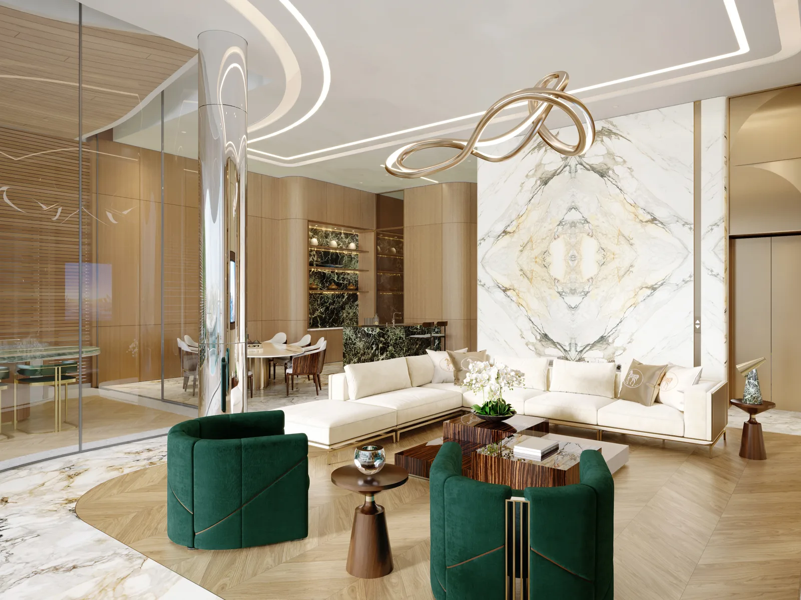 One Canal, living area with double height and canal view