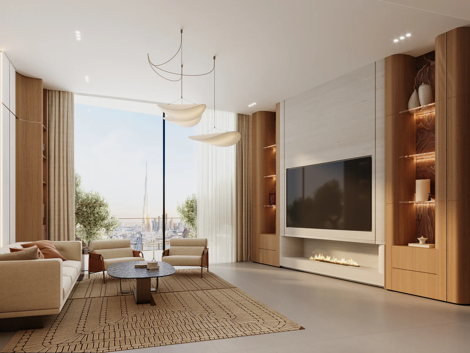 Binghatti Skyflame, Wohnbereich eines Ein-Schlafzimmer-Apartments