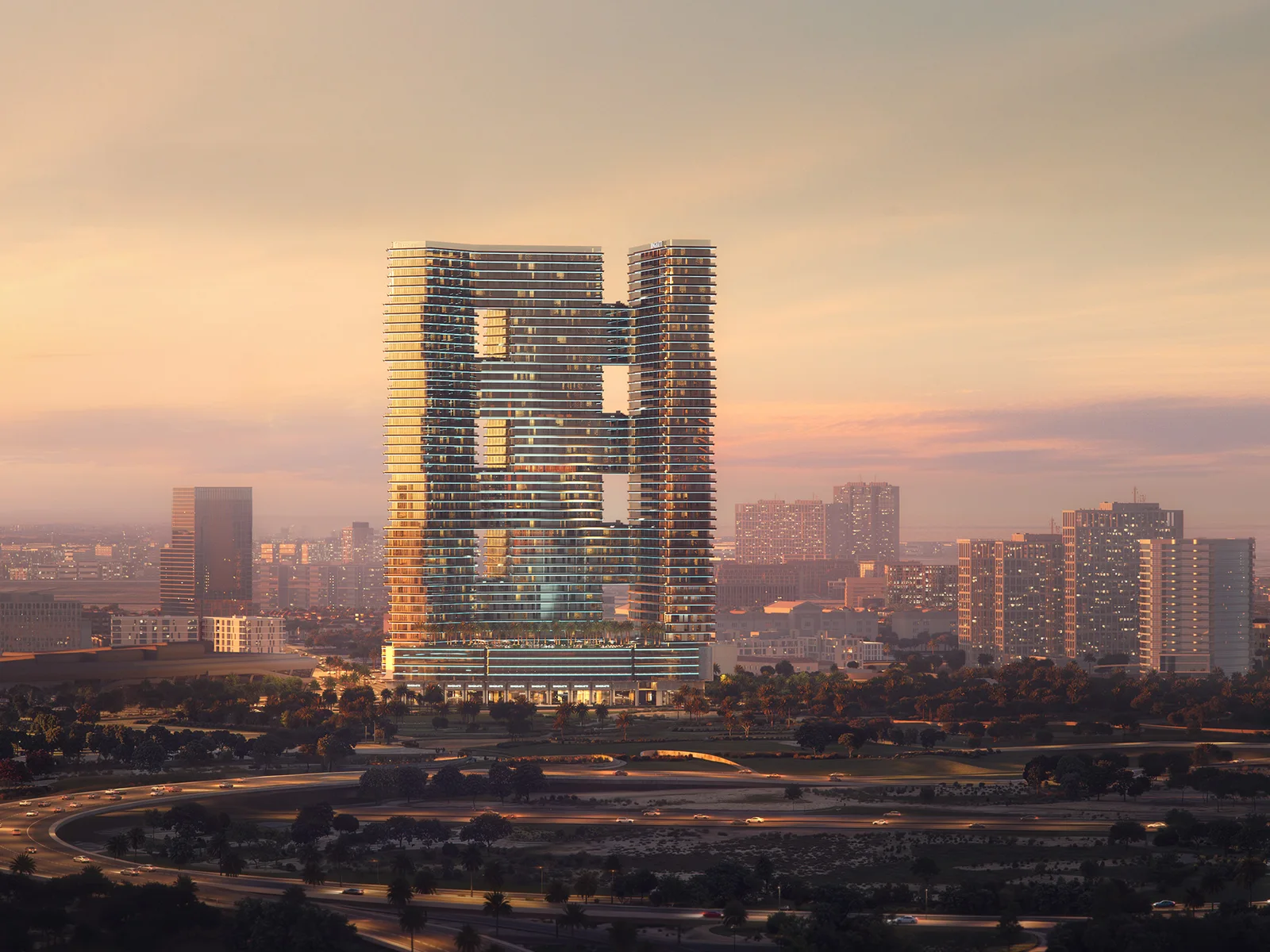 Binghatti Skyterraces, Luftbild der Lage in Motor City