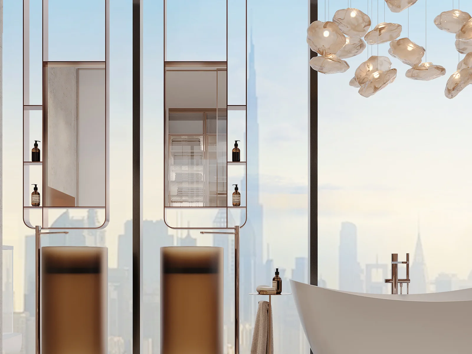 The Symphony by Imtiaz, Duplex-Badezimmer mit freistehender Wanne und Panoramafenster