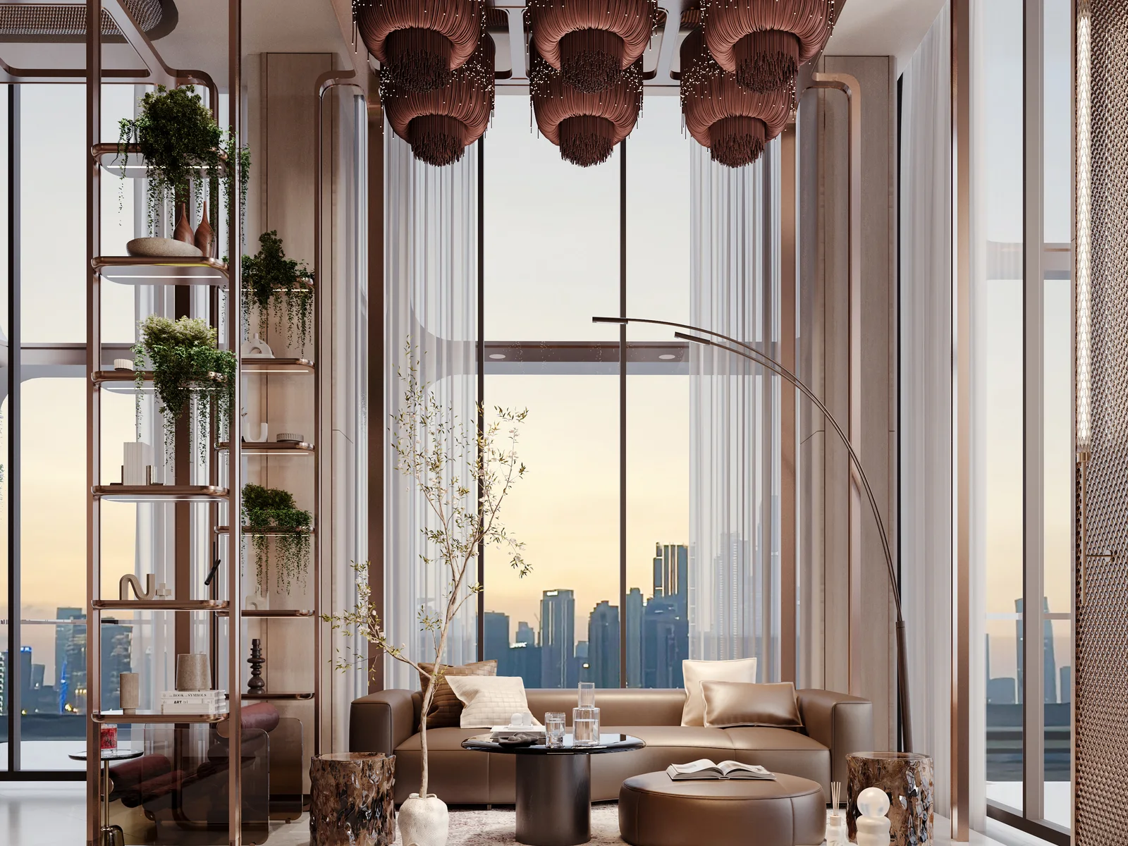The Symphony by Imtiaz, doppelgeschossige Lounge mit skulpturaler Bronze-Decke