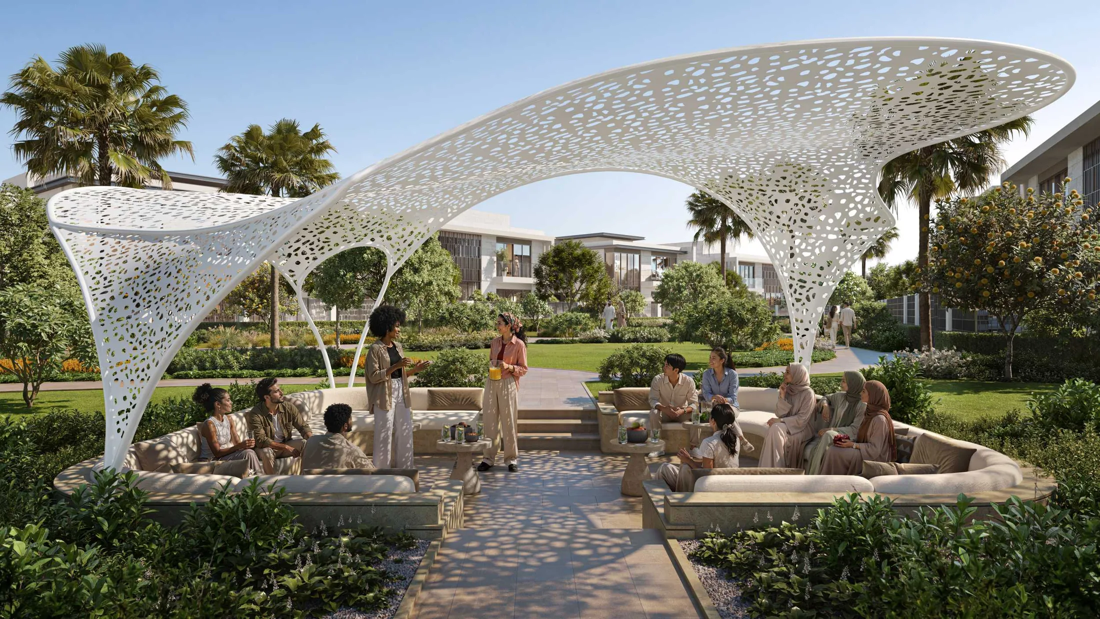 Areesh-Pavillon, eine moderne Interpretation der emiratischen Palmblatt-Architektur