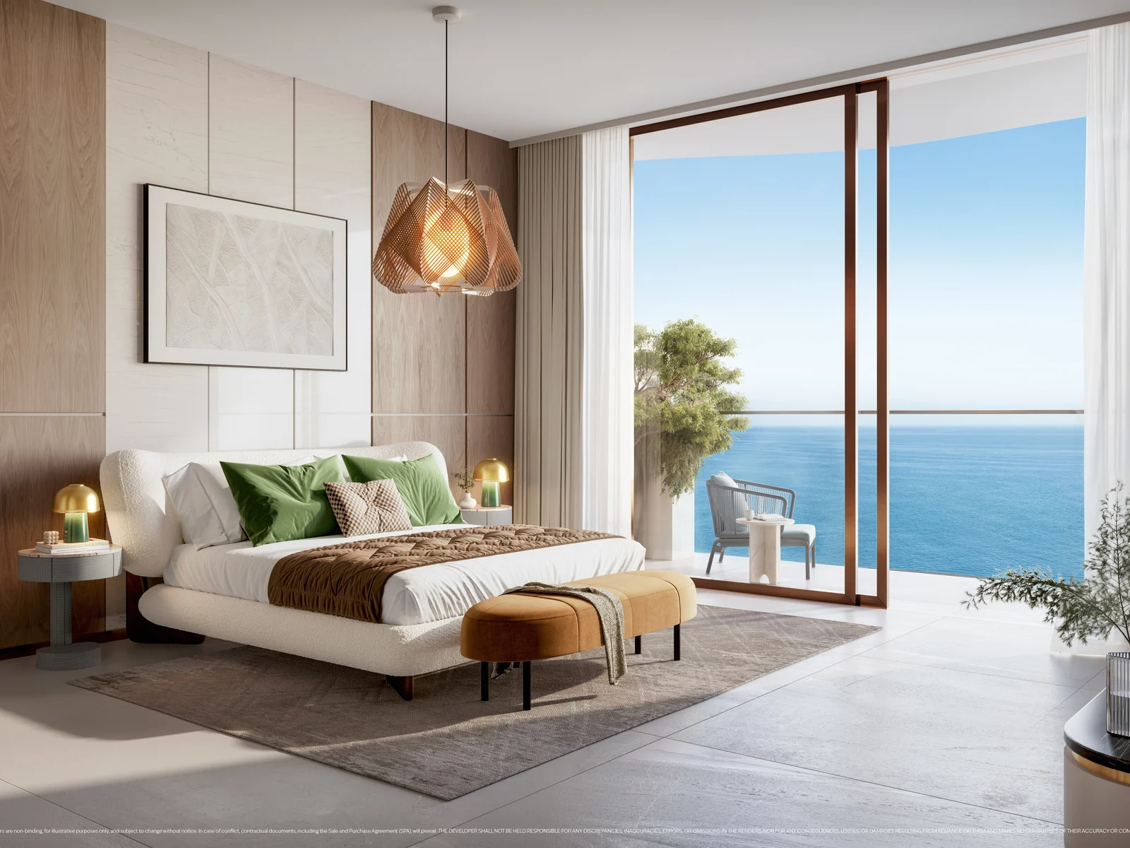 The Mural, master bedroom with water view