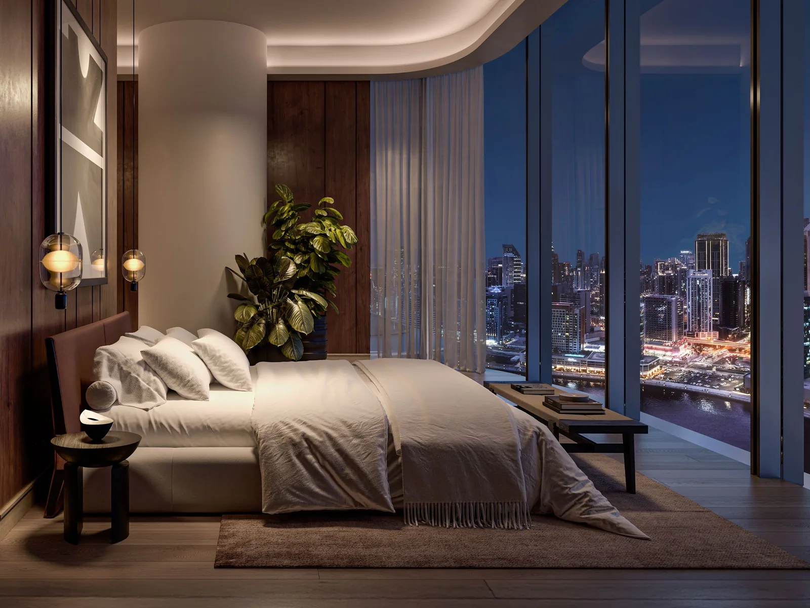 VELA Viento, Schlafzimmer mit Blick auf die Skyline