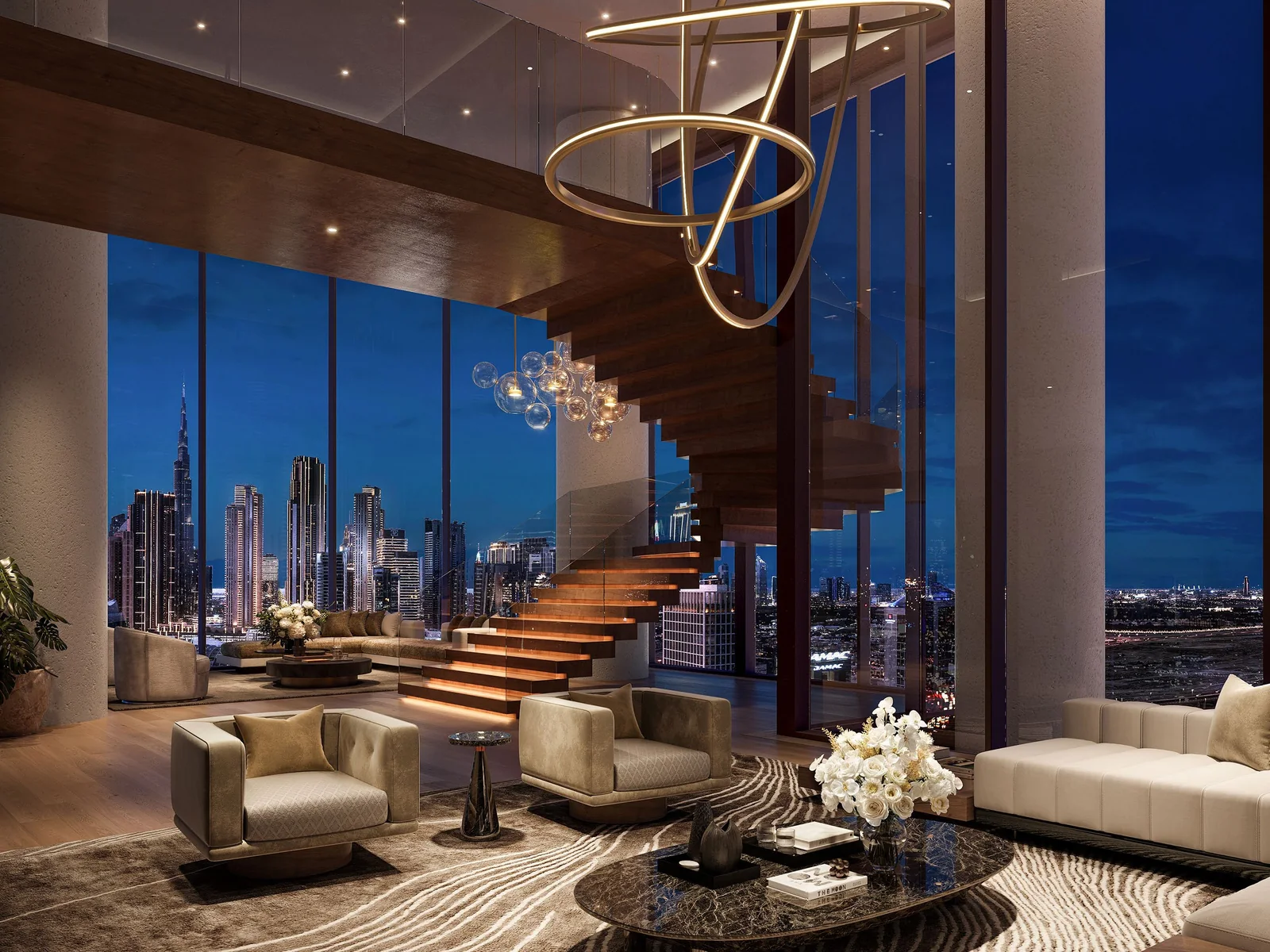 VELA Viento, Penthouse am Abend mit Burj Khalifa