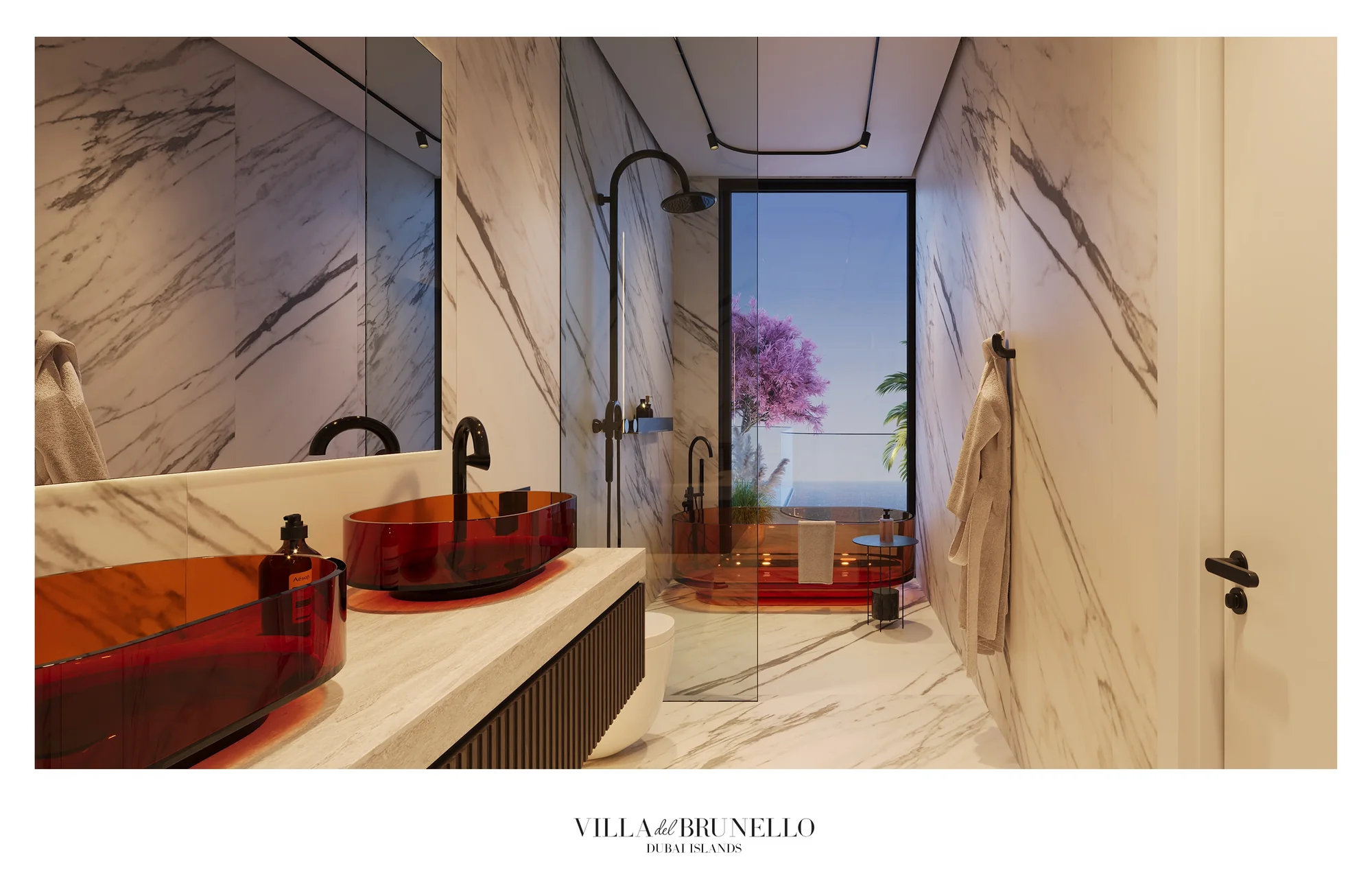 Villa Del Brunello, Marmor-Bad mit Meerblick