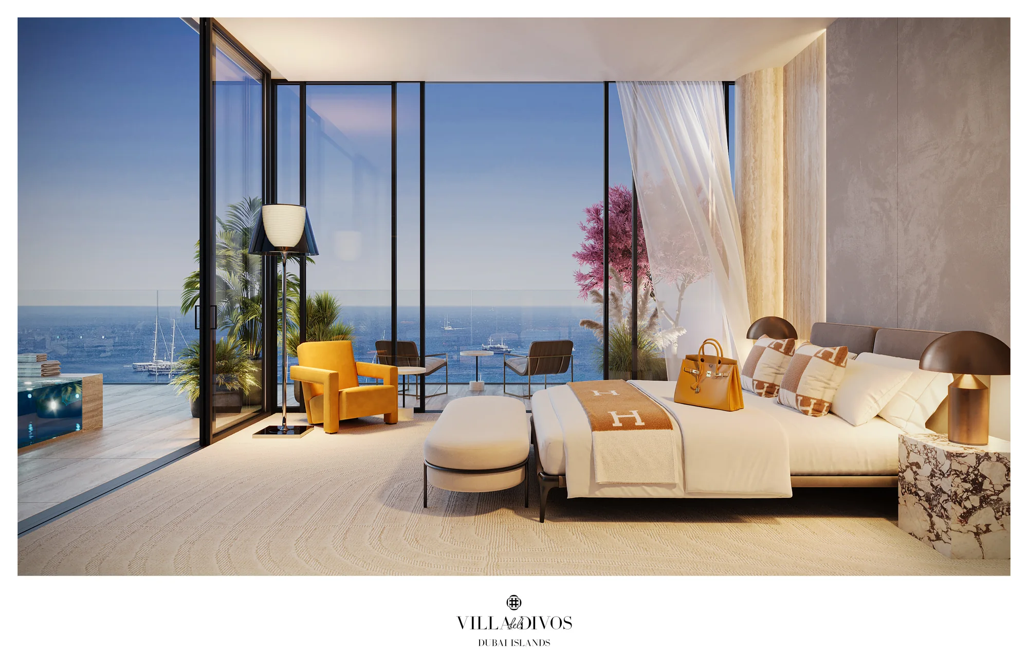 Villa Del Divos, Master-Schlafzimmer mit Meerblick