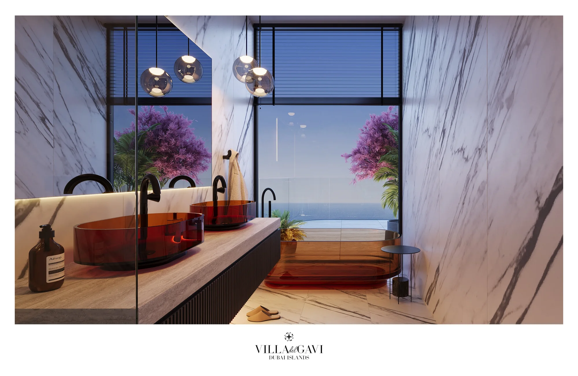 Villa del GAVI, Marmor-Bad mit Meerblick