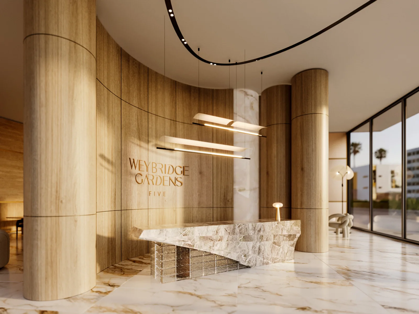Weybridge Gardens 5, lobby with lounge character