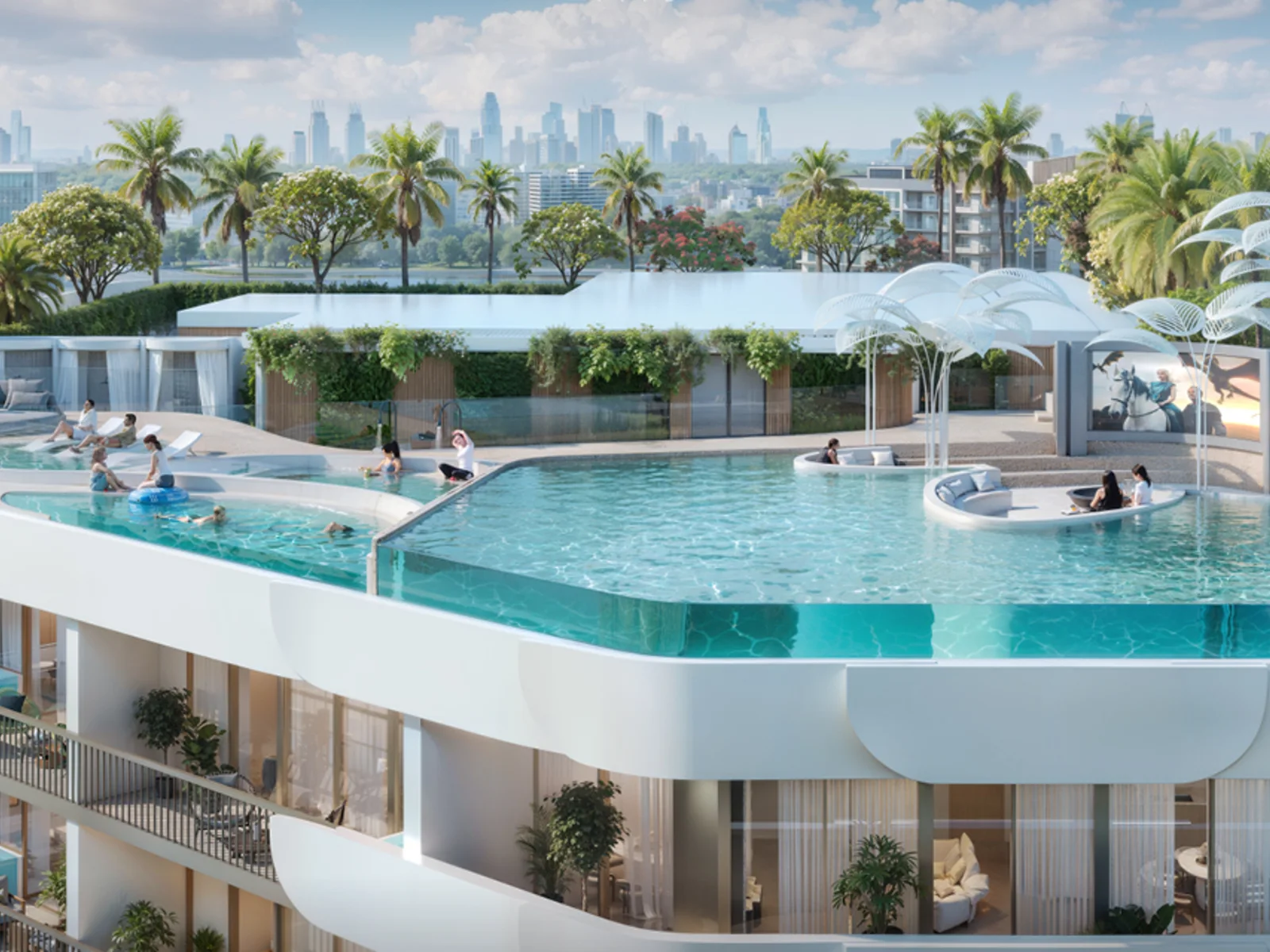 Weybridge Gardens 5, infinity rooftop sky pool with panoramic Dubailand views
